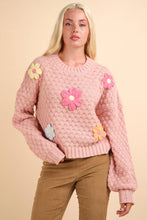 Load image into Gallery viewer, Hand Made Flower Applique Knit Sweater Top
