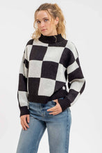 Load image into Gallery viewer, CHECKERED MOCK NECK KNIT PULLOVER SWEATER
