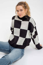 Load image into Gallery viewer, CHECKERED MOCK NECK KNIT PULLOVER SWEATER
