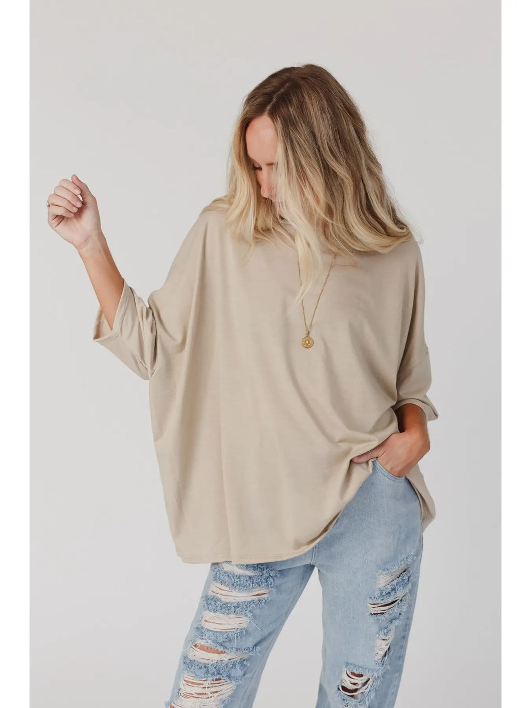 Cozy Cool Oversized Tee-Taupe