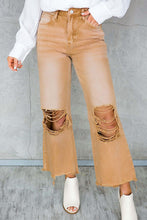 Load image into Gallery viewer, Brown Distressed High Waist Cropped Flare Jean

