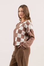 Load image into Gallery viewer, COLORBLOCK CHECKERED LONG SLEEVE KNIT SWEATER
