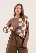 Load image into Gallery viewer, COLORBLOCK CHECKERED LONG SLEEVE KNIT SWEATER

