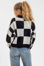Load image into Gallery viewer, CHECKERED MOCK NECK KNIT PULLOVER SWEATER
