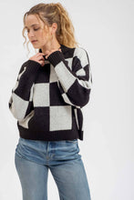 Load image into Gallery viewer, CHECKERED MOCK NECK KNIT PULLOVER SWEATER

