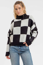 Load image into Gallery viewer, CHECKERED MOCK NECK KNIT PULLOVER SWEATER
