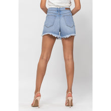 Load image into Gallery viewer, High Rise Frayed Hem Mom Shorts
