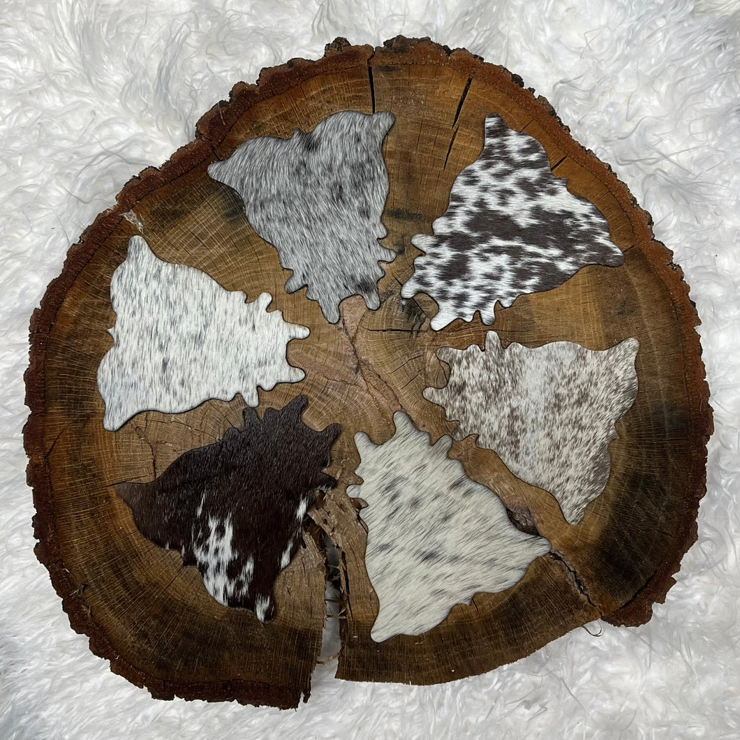 Cowhide Coaster Set Assorted-Set of 6